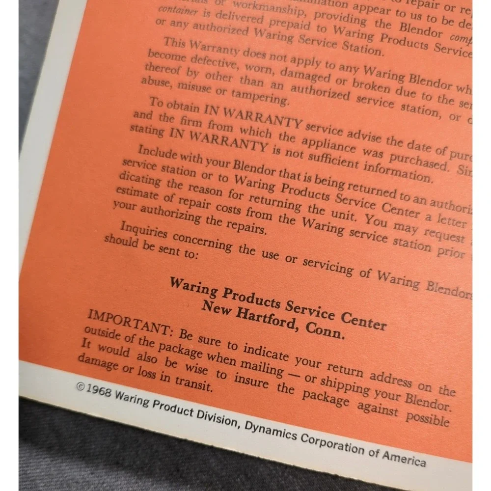 1968 Waring‎ Cook Book For The 8 Push Button Blender Vintage Recipe Owner Manual